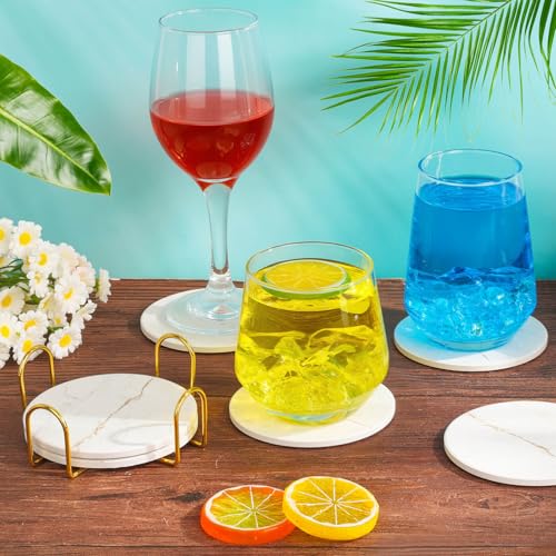 Set of 6 white marble drink coasters