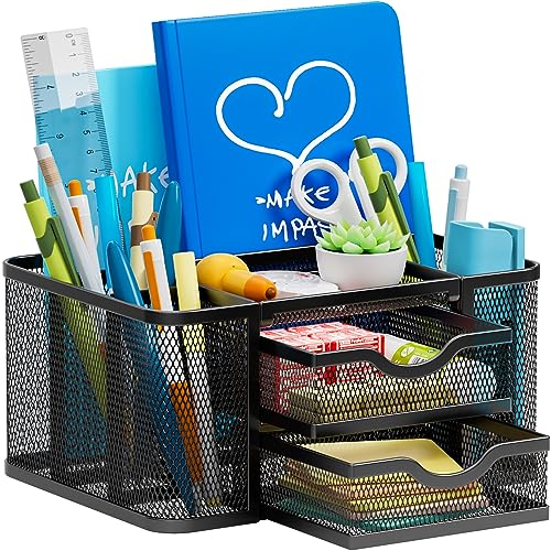Marbrasse Mesh Desk Organizer with 2 Drawers front view