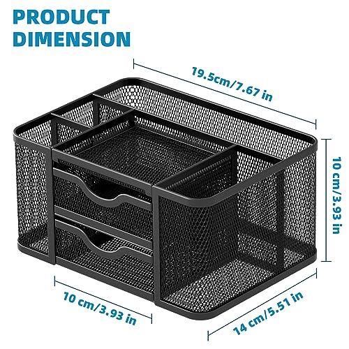 Marbrasse Mesh Desk Organizer showing transparent drawers