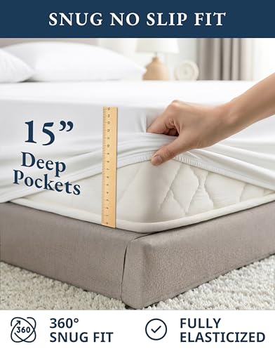 Side view of King bed with white organic sheets