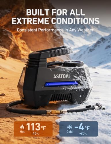 AstroAI AIRUN H connected to a car tire