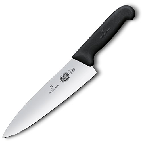Ergonomic black handle of Victorinox Fibrox knife