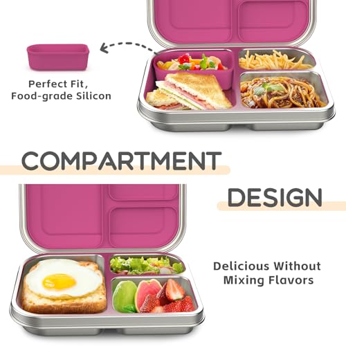 Top view of 3-compartment pink bento box