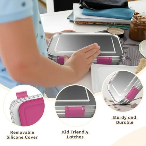 Side profile of pink stainless steel lunch box
