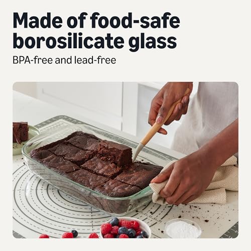 Side view of stacked glass baking dishes