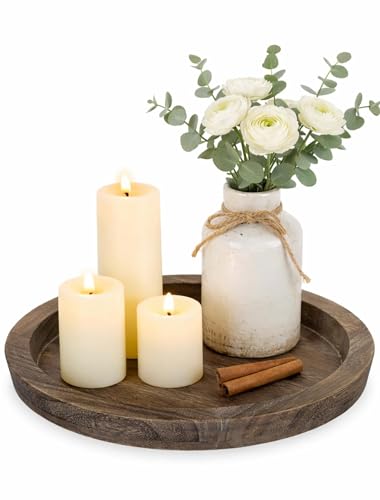 Hanobe Round Wooden Candle Holder Tray top view