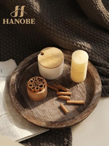 Round wooden tray in a modern farmhouse setting