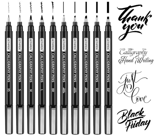 GETHPEN 10-piece calligraphy brush pen set in storage case