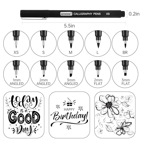 Close up of GETHPEN calligraphy marker tip sizes