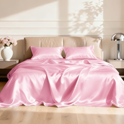 Love's cabin Satin Queen Sheets Set in pink