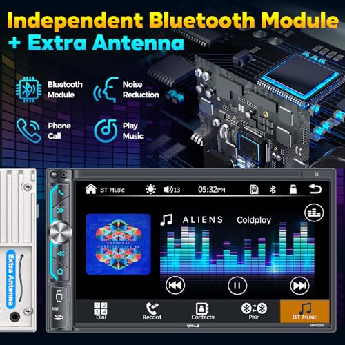 Close up of the PLZ car stereo touchscreen interface