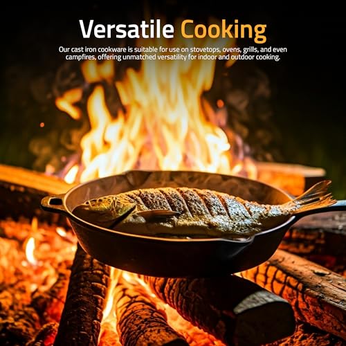 Cast iron skillet used for outdoor cooking