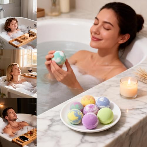 Close up of bath bomb essential oil scent labels
