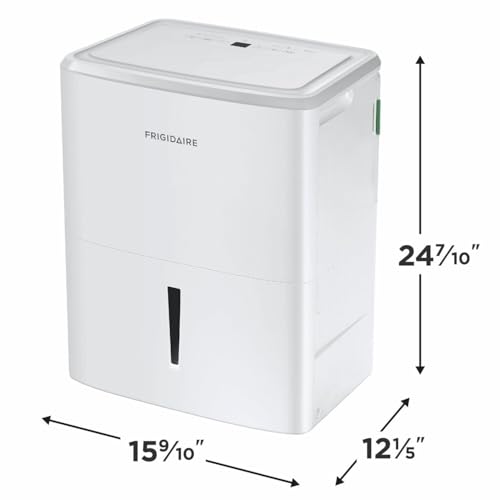 Side profile of white Frigidaire dehumidifier