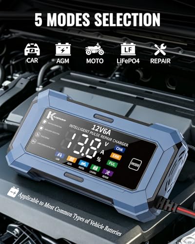 Digital display showing charging status and voltage