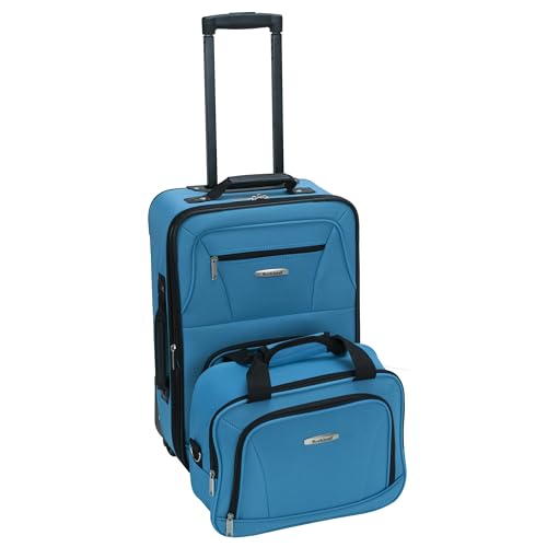 Rockland Fashion Softside Upright Luggage Set Turquoise front view