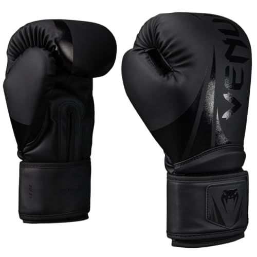 Side profile of black Venum Challenger 2.5 boxing gloves