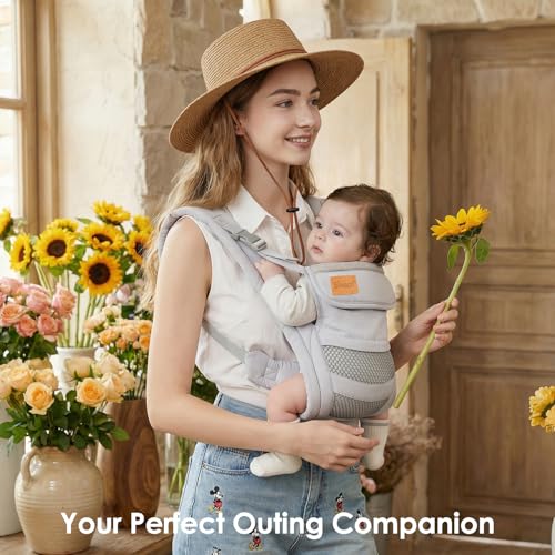Ergonomic M-position baby carrier mesh detail