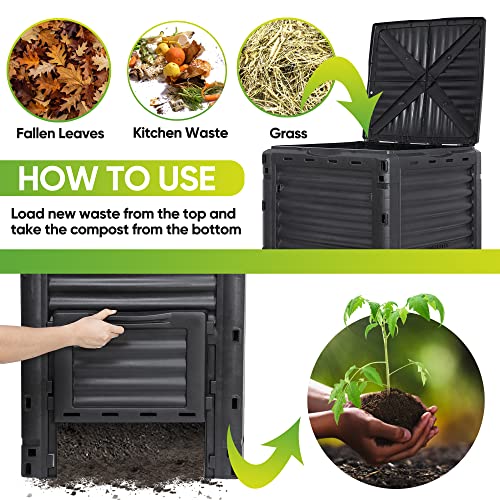 Assembled garden composter in outdoor setting
