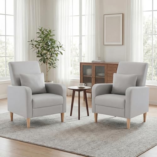 COLAMY Mid-Century Modern Accent Chairs set in Light Grey