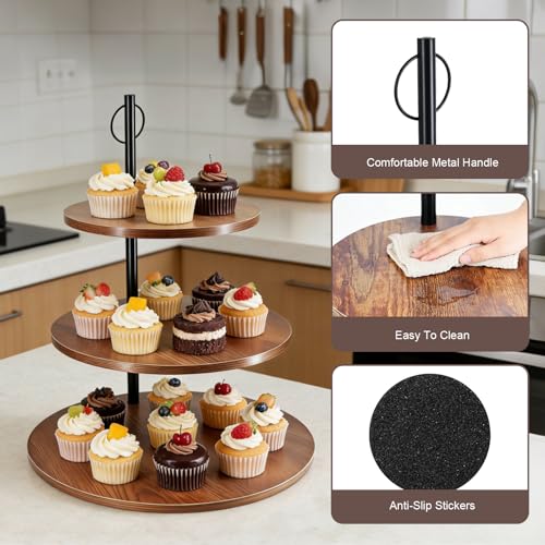Assembled brown wooden cake stand