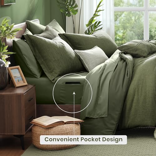 Monbix Oversized Queen Comforter Set Olive Green 7 Pieces Bed in a Bag folded view