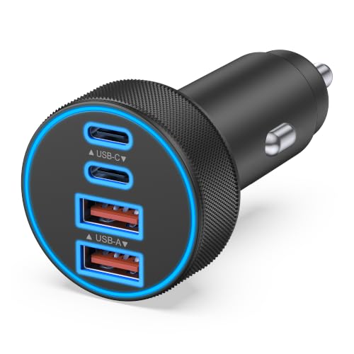 JUNVANG 90W 4-Port USB C Car Charger front view