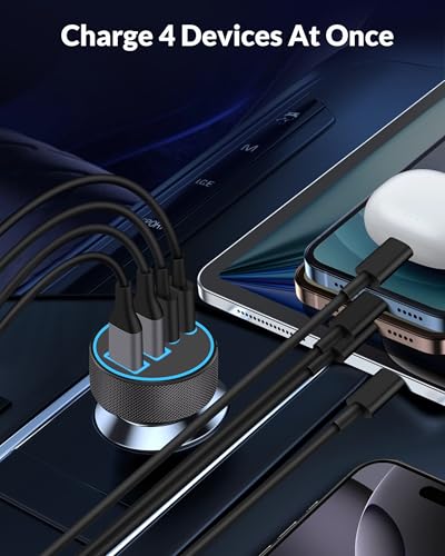 Close up of 4 ports on JUNVANG fast car charger