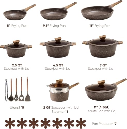Brown nonstick frying pans from CAROTE