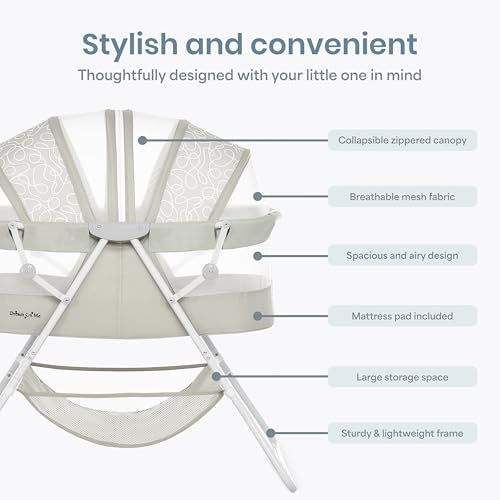 Bassinet storage bag and mesh canopy detail