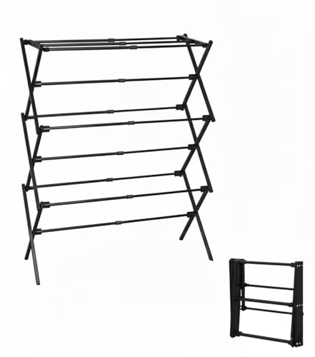 UNICCA 3-Tier Metal Folding Clothes Drying Rack in black