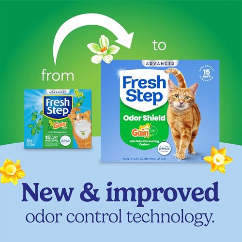 Fresh Step cat litter packaging showing Gain and Febreze branding