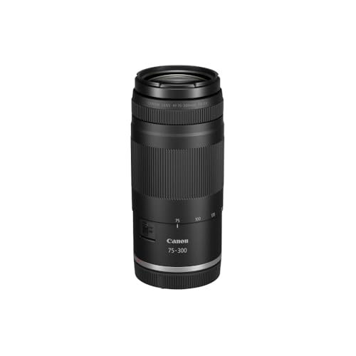 Canon RF75-300mm lens side profile with caps