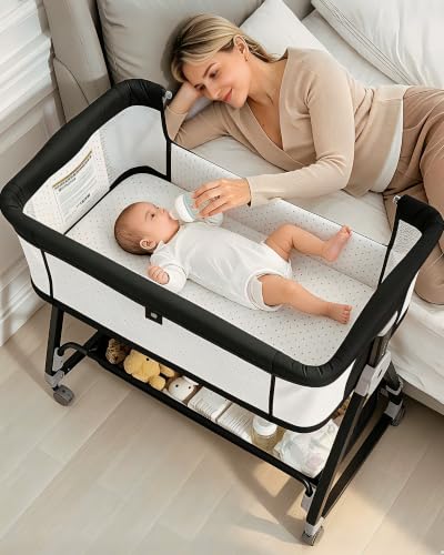 feelogos Baby Bassinets Bedside Sleeper with Wheels and Mattress Black main view