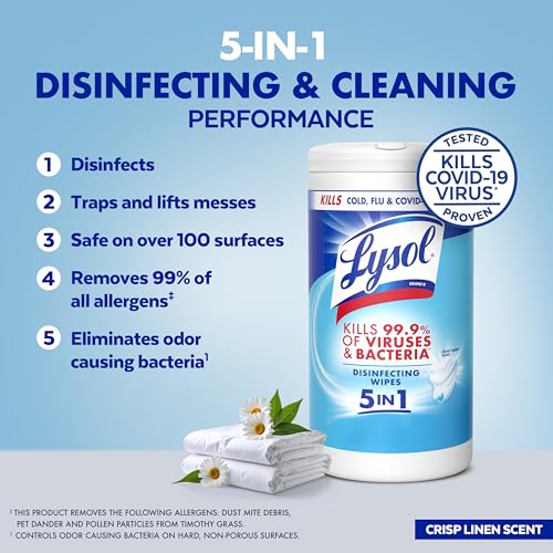 Lysol wipes being used on kitchen countertop