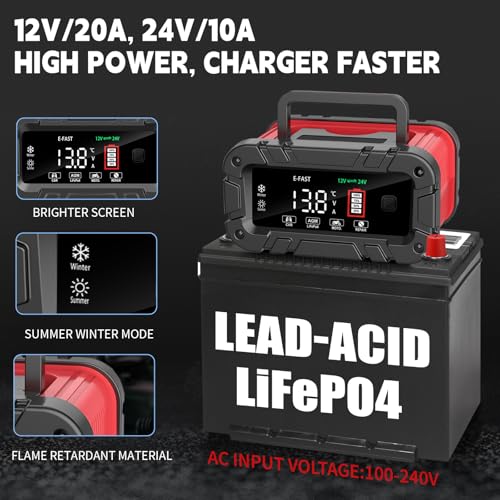 E-FAST charger LCD display showing voltage