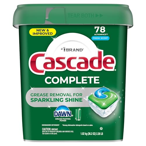 Stack of Cascade Complete dish soap tubs