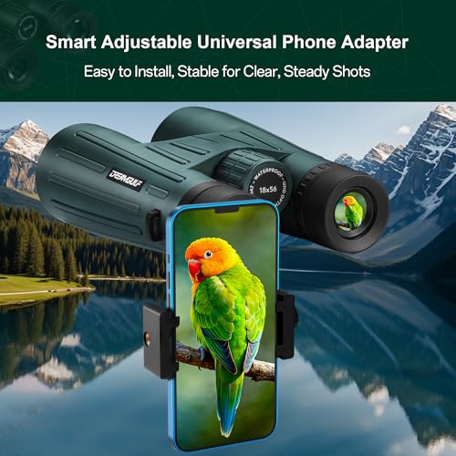 Universal phone adapter attached to binoculars