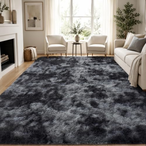 PLHXFR 8x10 Tie-Dyed Dark Grey shag rug top view