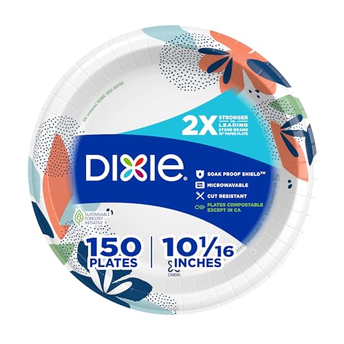 Dixie Large Paper Plates 10 Inch 150 Count stack