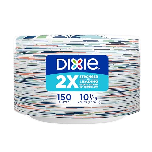 Stack of 150 Dixie paper plates in packaging