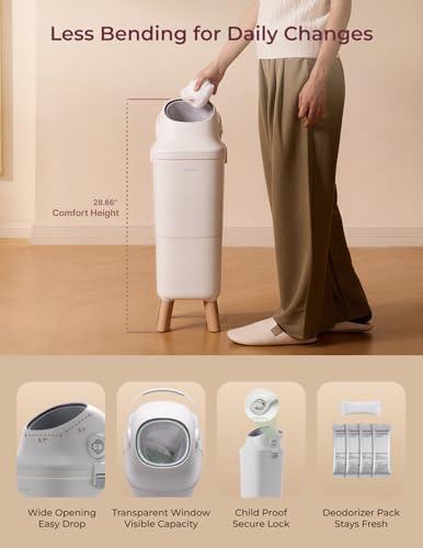 Side view of Momcozy diaper pail height