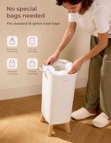 Momcozy pail with standard trash bag installed
