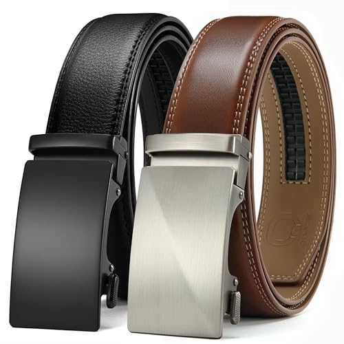 CHAOREN Mens Leather Ratchet Belt 2 Pack front view