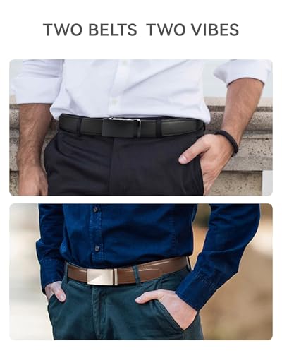 Black and brushed cognac belt straps side by side