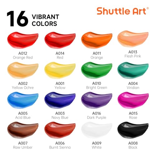 Set of 16 acrylic paint tubes in 12ml size