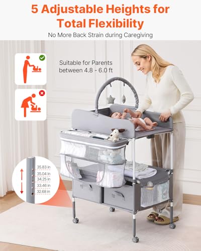 Adjustable height VEVOR diaper station side view