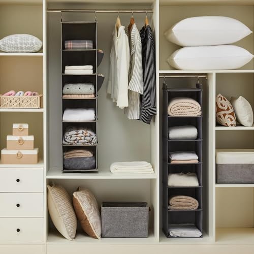 Close up of side storage pockets on closet organizer