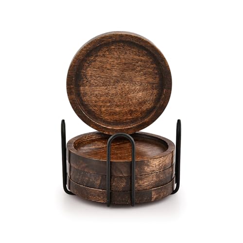 Samhita coasters in black iron holder