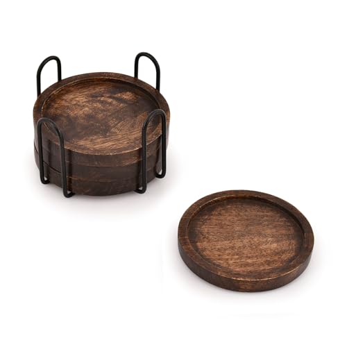 Top view of round mango wood coasters